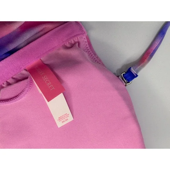 Victorias Secret Bikini Set Pink Tie Dye Tube Top Padded Strap Size Medium - Picture 8 of 11